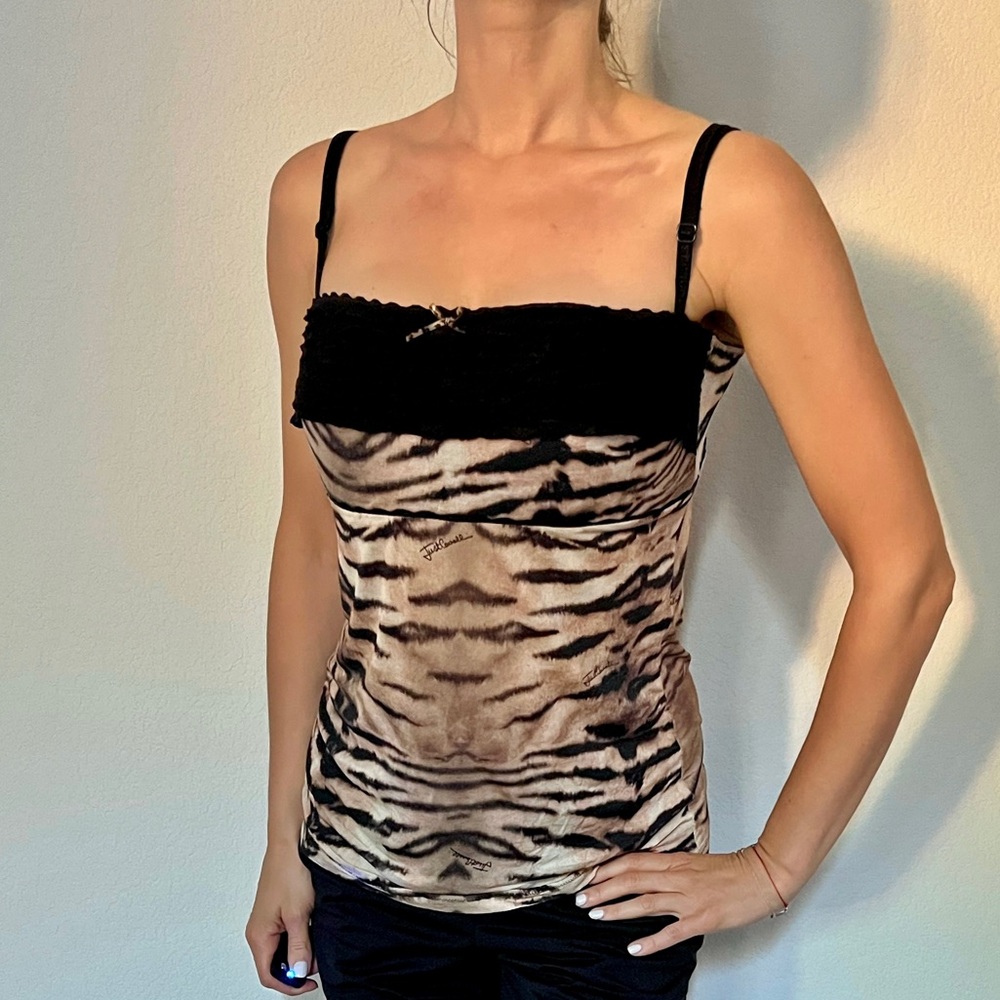 JUST CAVALLI LEOPARD PRINT LACE DETAIL CAMISOLE